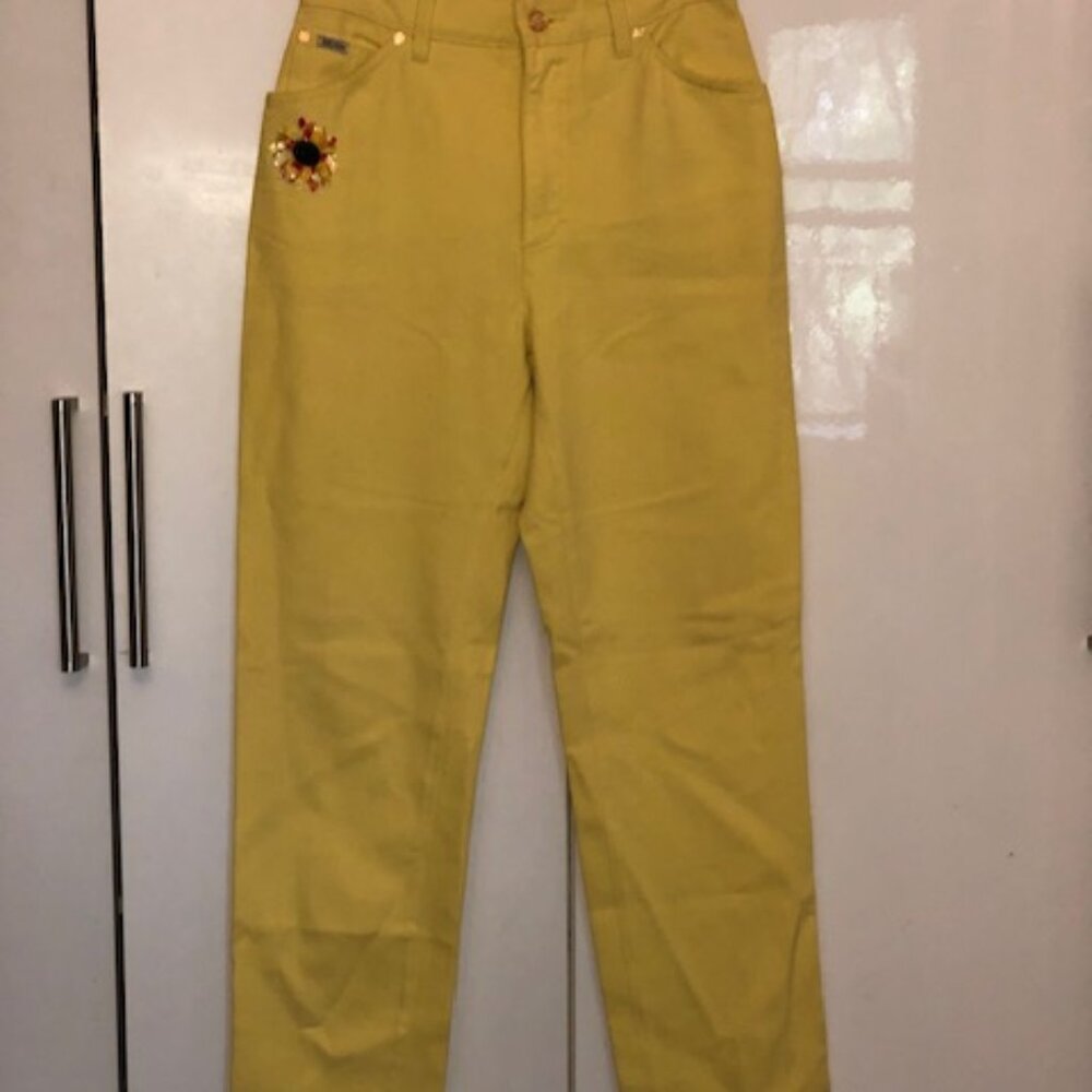 [2 f 90] Escada Vintage Jeans Boho Style, size 38 EU, 6 US, Antique Yellow